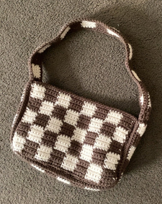CHECKERED BEIGE AND BROWN BAG